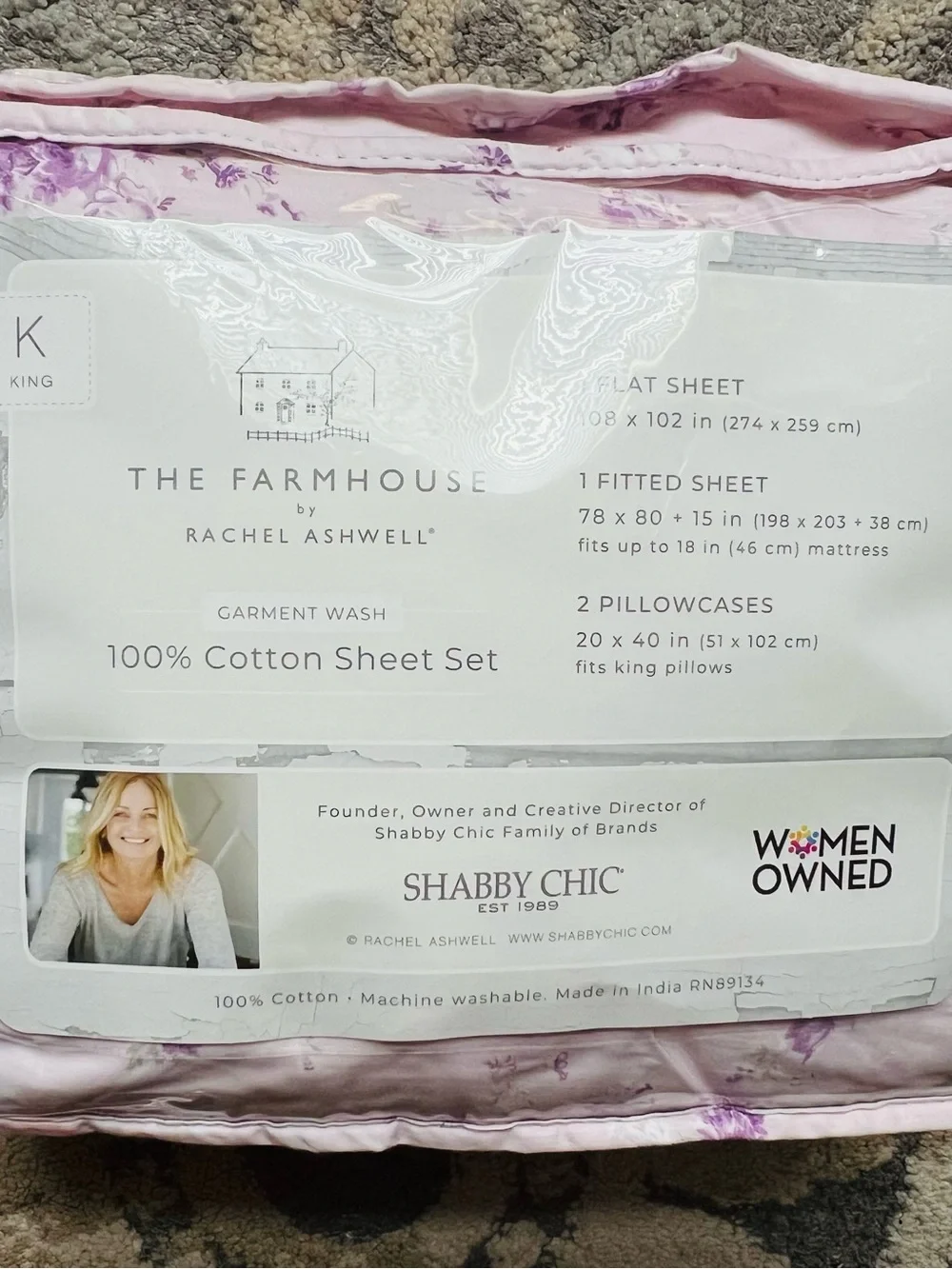 NWT❤️The Farmhouse by Rachel Ashwell Garment Wash 100% Cotton King Sheet 4pcsSet